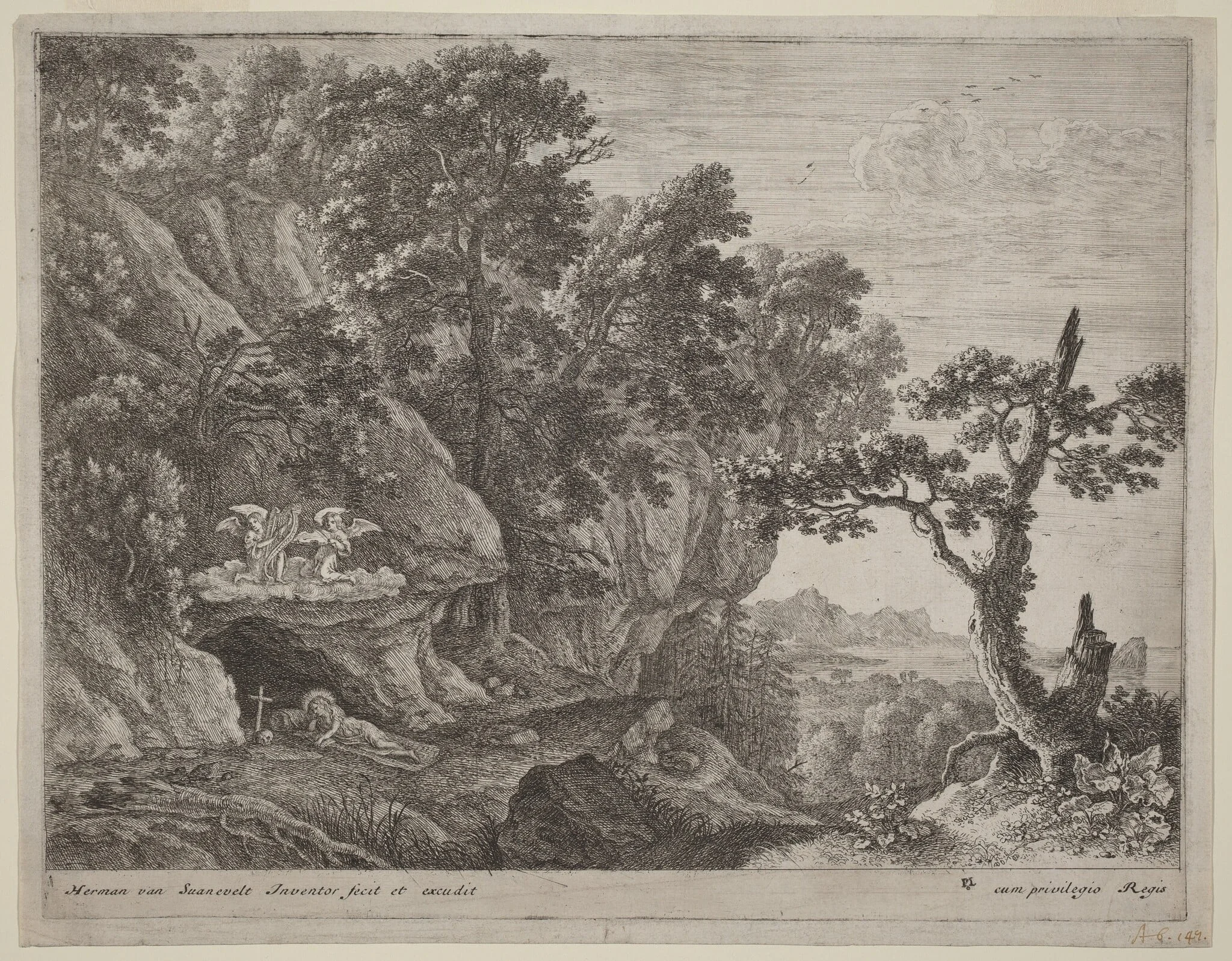 The Repentant Magdalene in a Landscape, by Herman van Swanevelt, ink, 1628