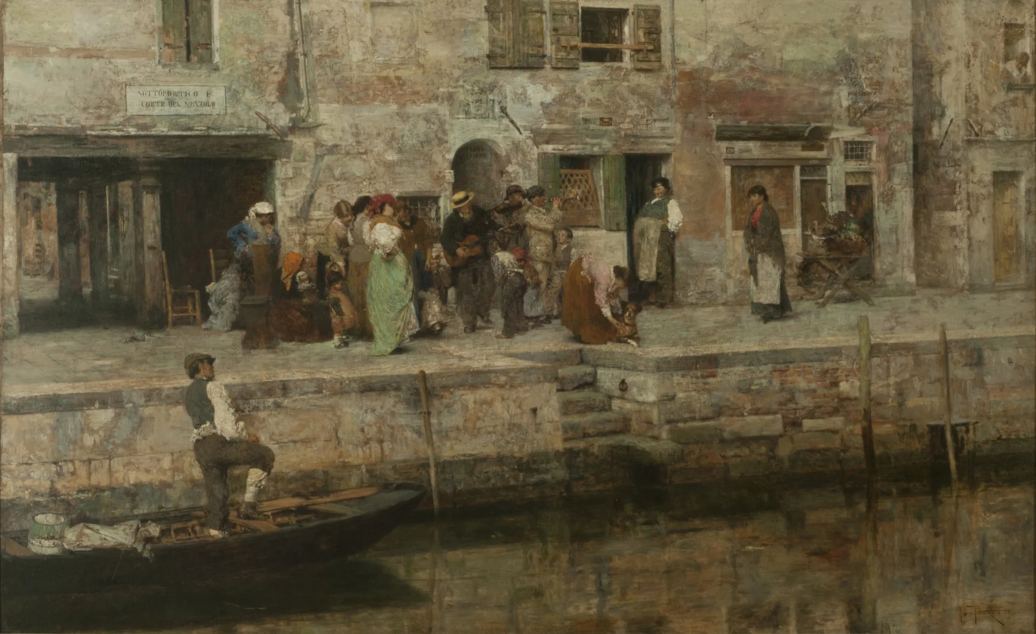 Street musicians, by Giacomo Favretto, oil, 1891