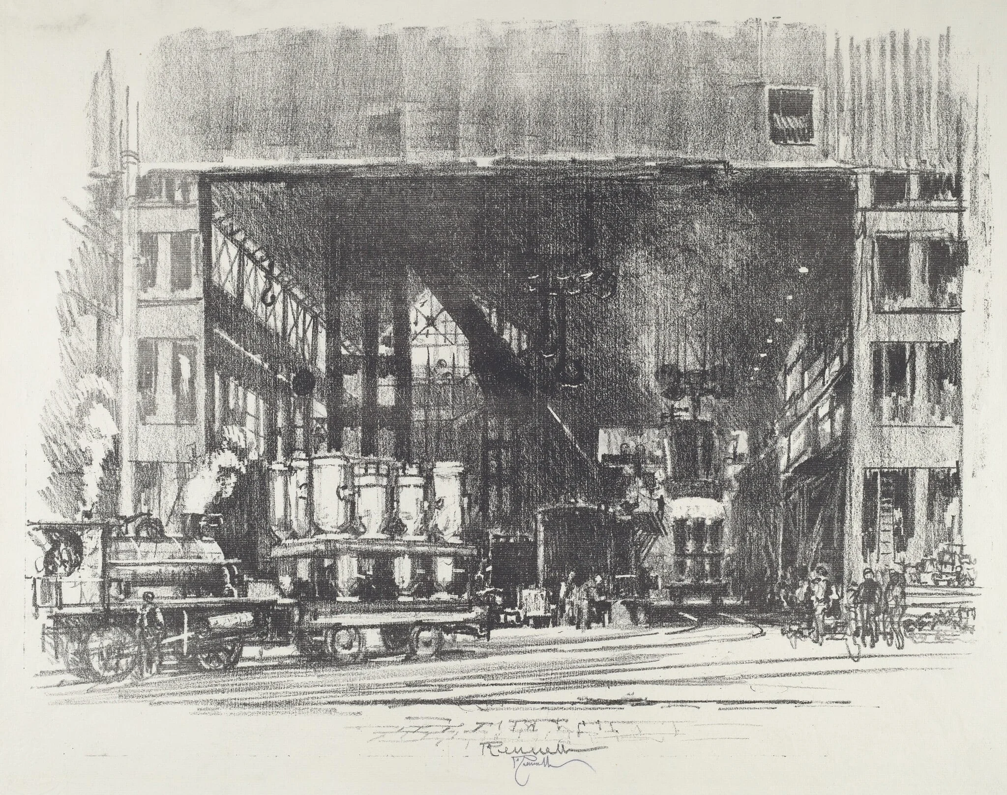 The Urns, Casting Big Shells, by Joseph Pennell, ink, 1916