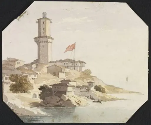 A Turkish Lighthouse, possibly Rumeli Feneri on the Upper Bosphorus at the entrance to the Black Sea
