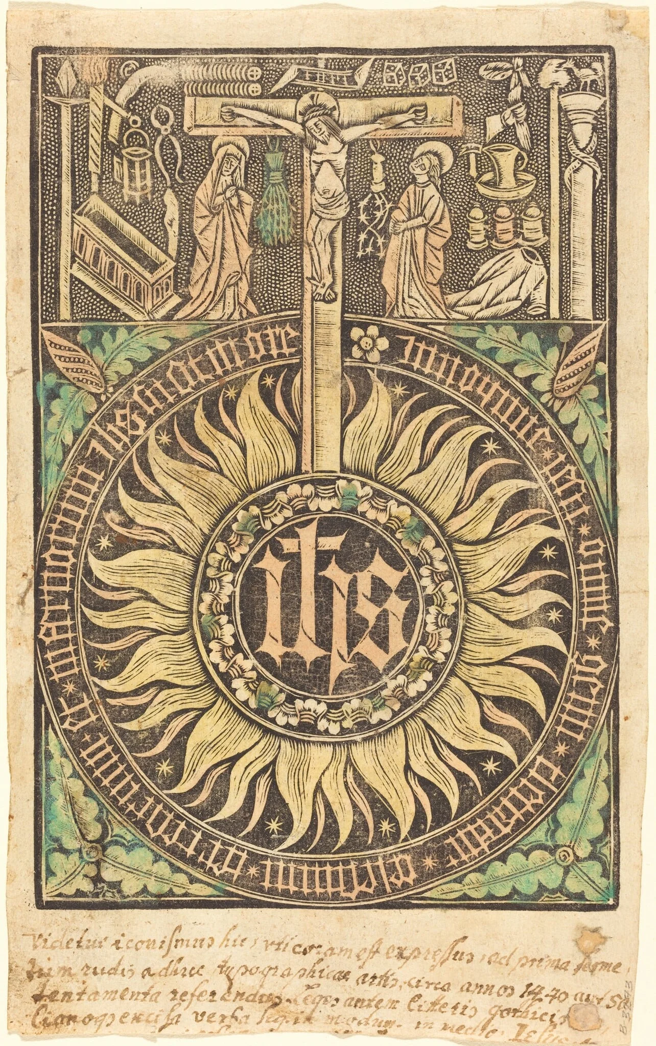 The Sacred Monograph with the Crucifixion  and Passion Symbols [recto], by German 15th Century, paint, 1470
