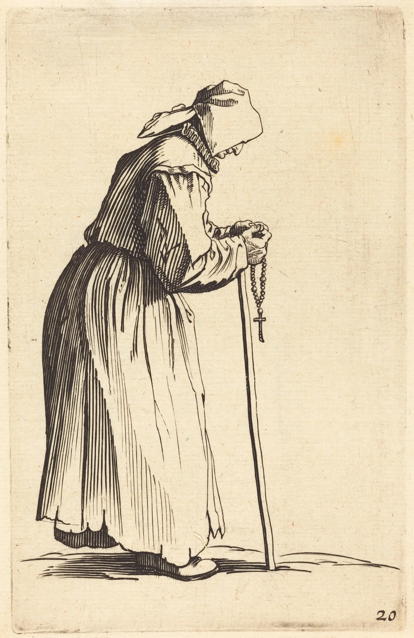 Beggar Woman with Rosary, by French 17th Century, ink, 1622