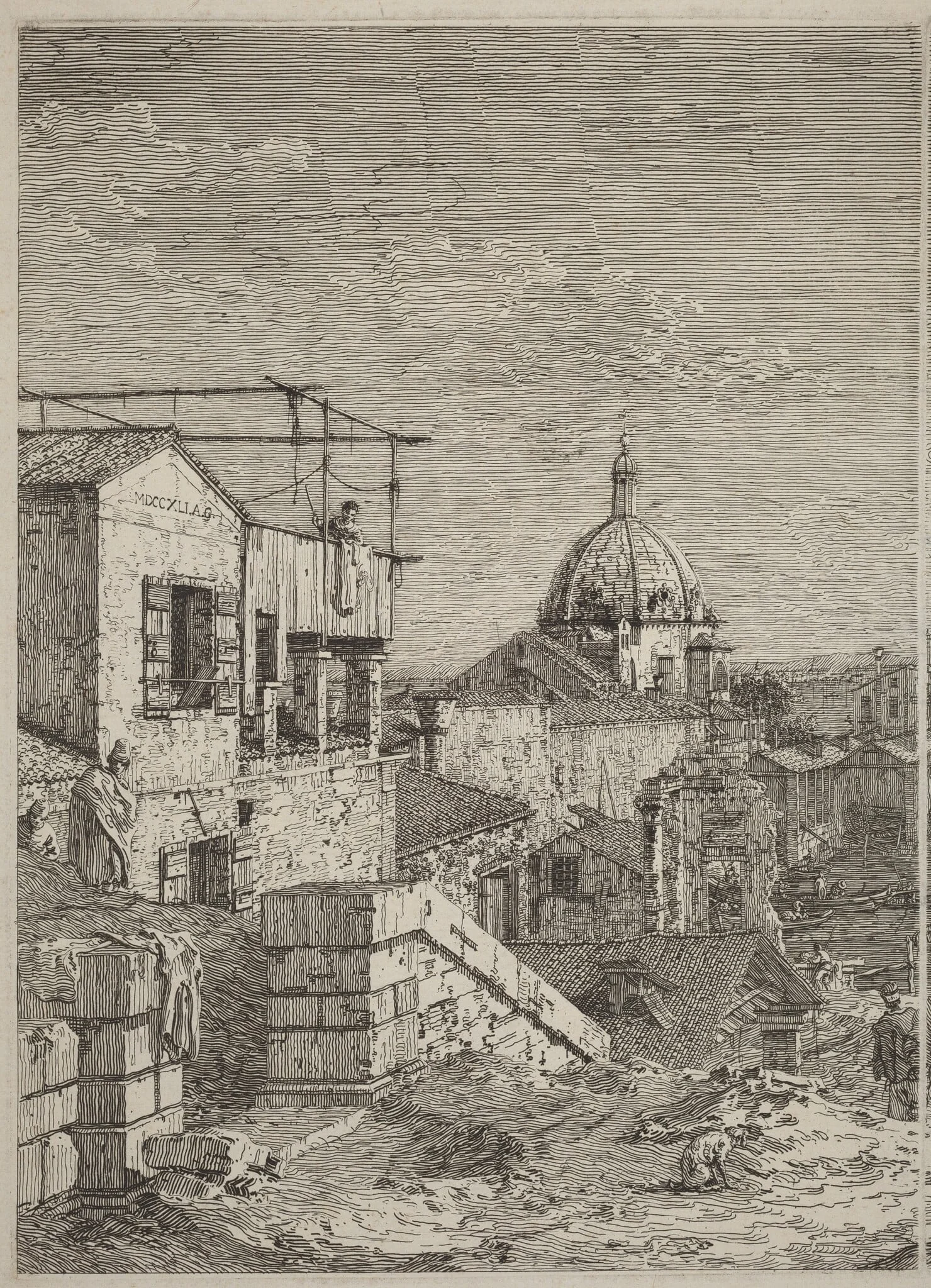 The House with the Inscription [left], by Canaletto, ink, 1741