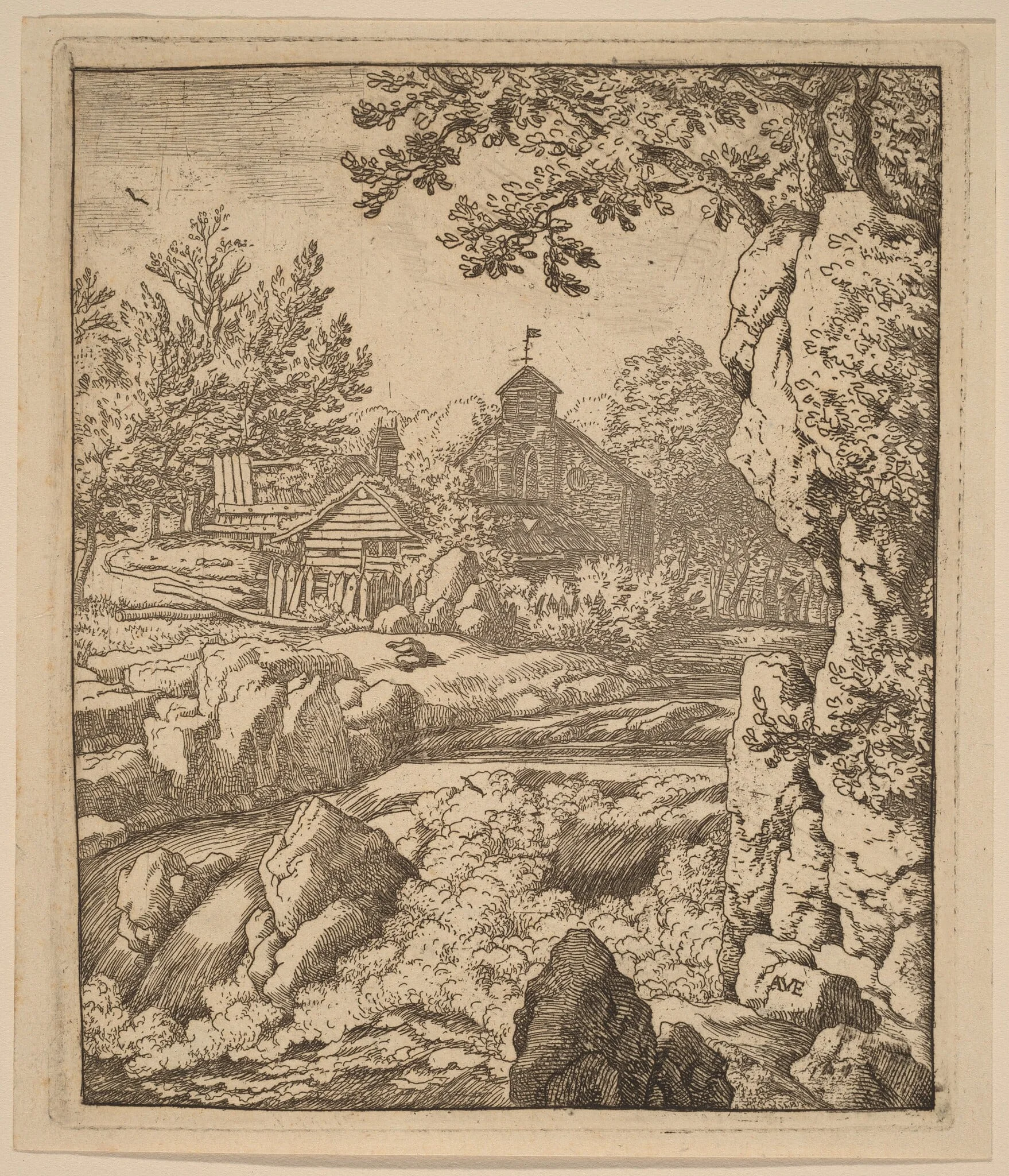 Waterfall, by Allart van Everdingen, ink, 1650
