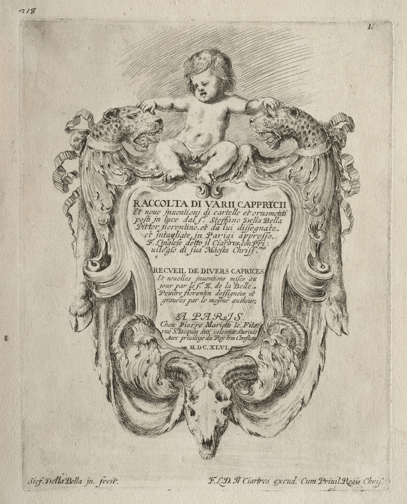 Collection of Various Caprices and New Designs of Cartouches and Ornaments, by Stefano Della Bella, 1646