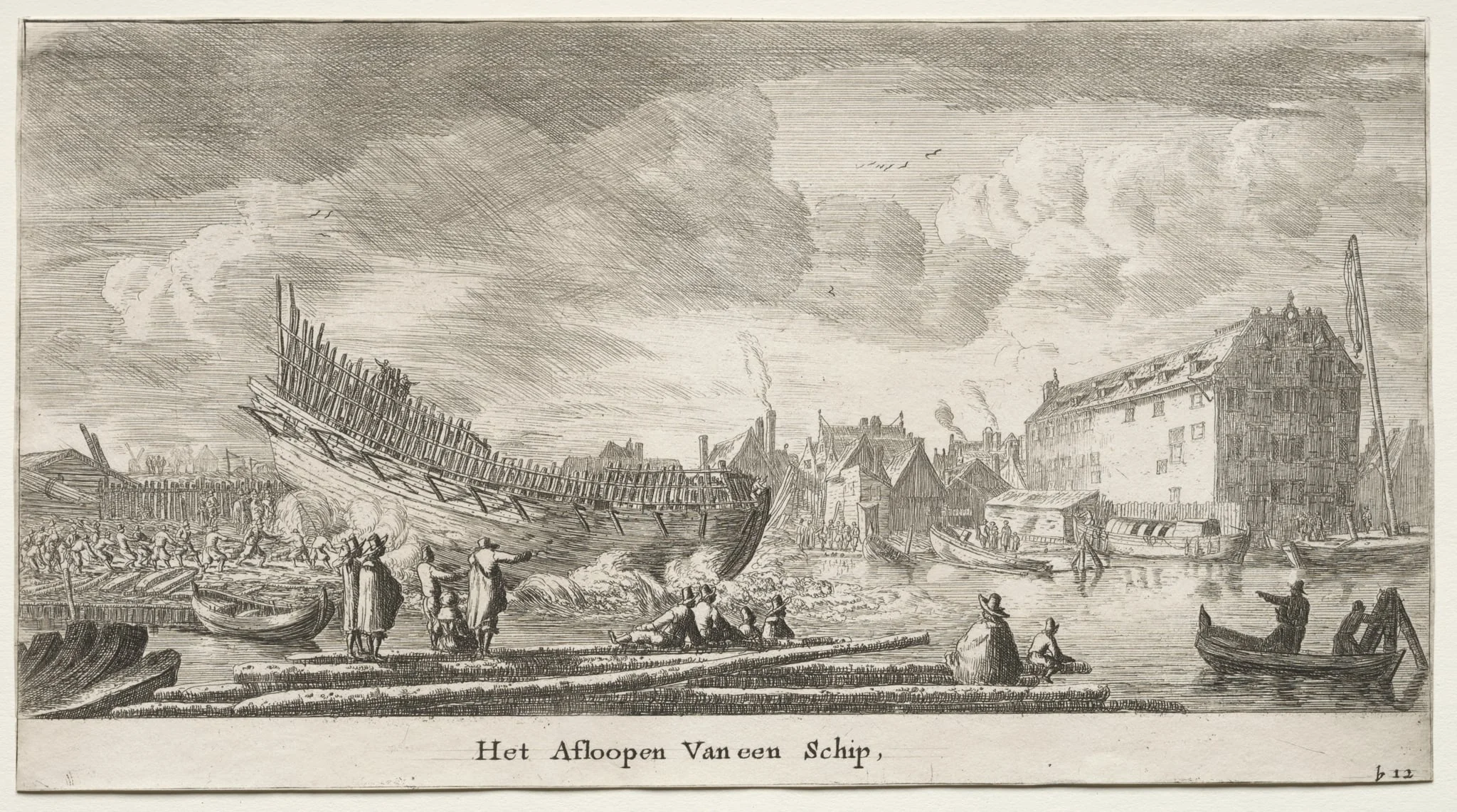 Various Ships and Views of Amsterdam (Verscheÿde Schepen en Gesichten van Amstelredam), Part II:  Launching a Ship, by Clement de Jonghe, 1653