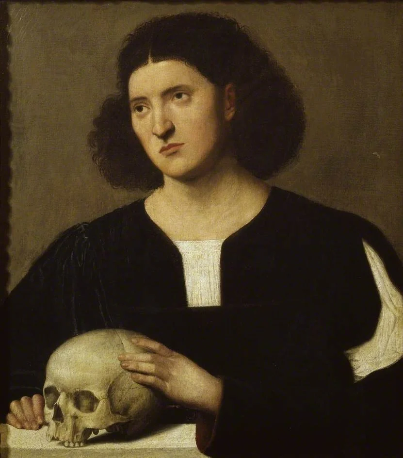 Portrait of a young Man with a Skull, by Bernardino Licinio, oil, 1510