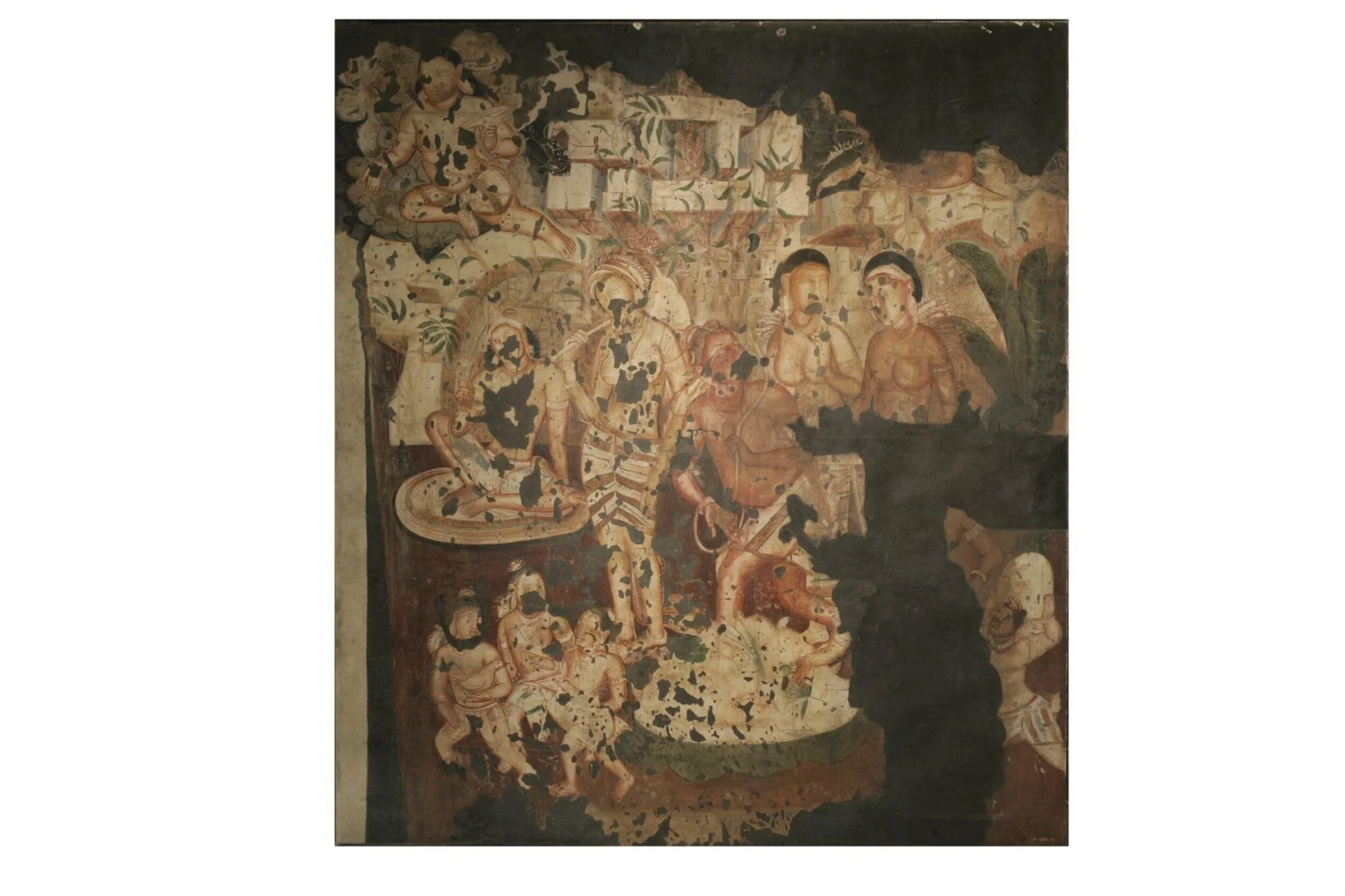 Copy of painting inside the caves of Ajanta (Cave 2), by John Griffiths, oil, 1882