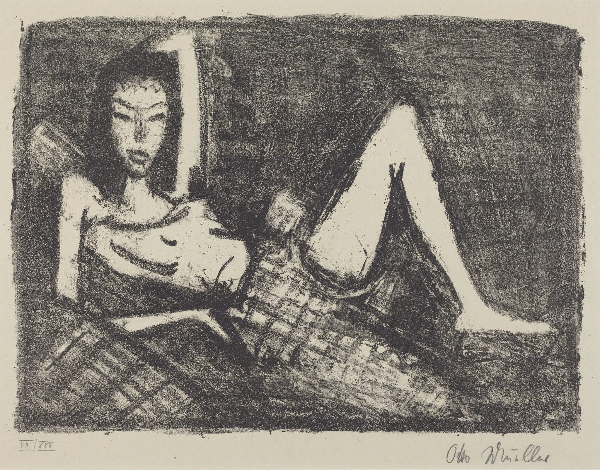 Girl on a Couch (Mädchen auf dem Kanapee), by Otto Mueller, ink, 1922