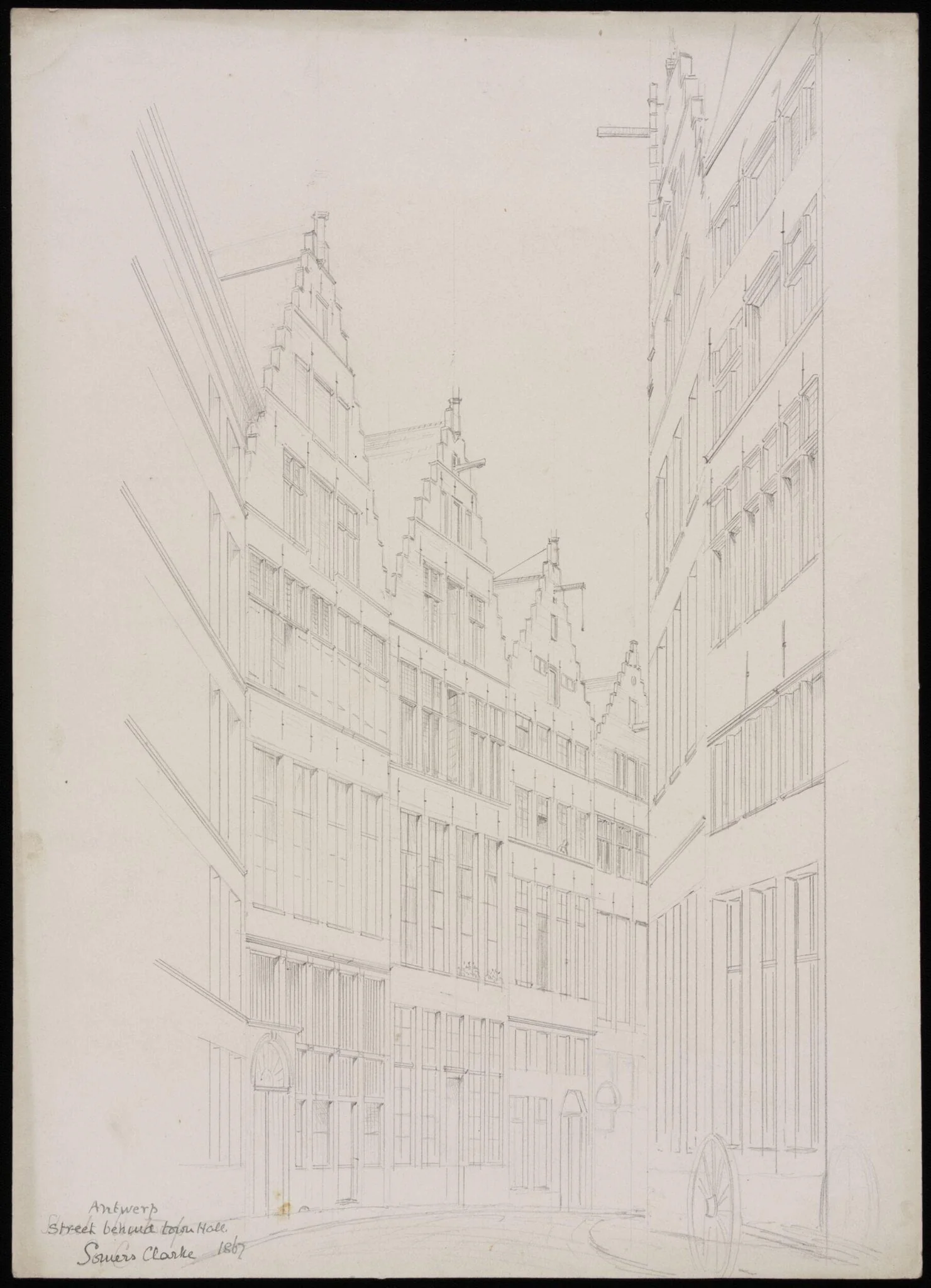 Street behind the town hall, Antwerp, by Somers Clarke, 1867