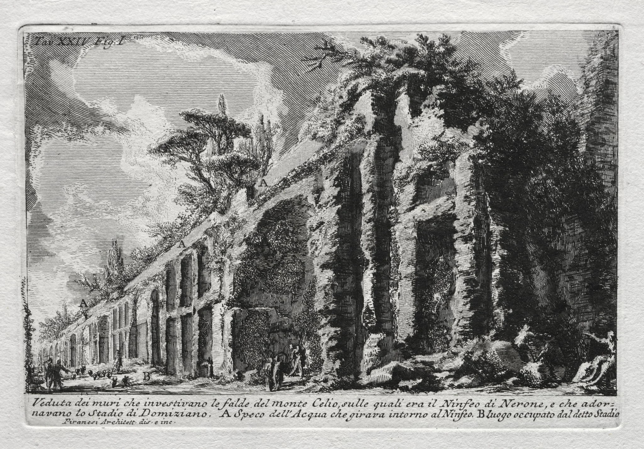 Veduta dei muri che investivano le falde del Monte Celio, by Giovanni Battista Piranesi, 1754
