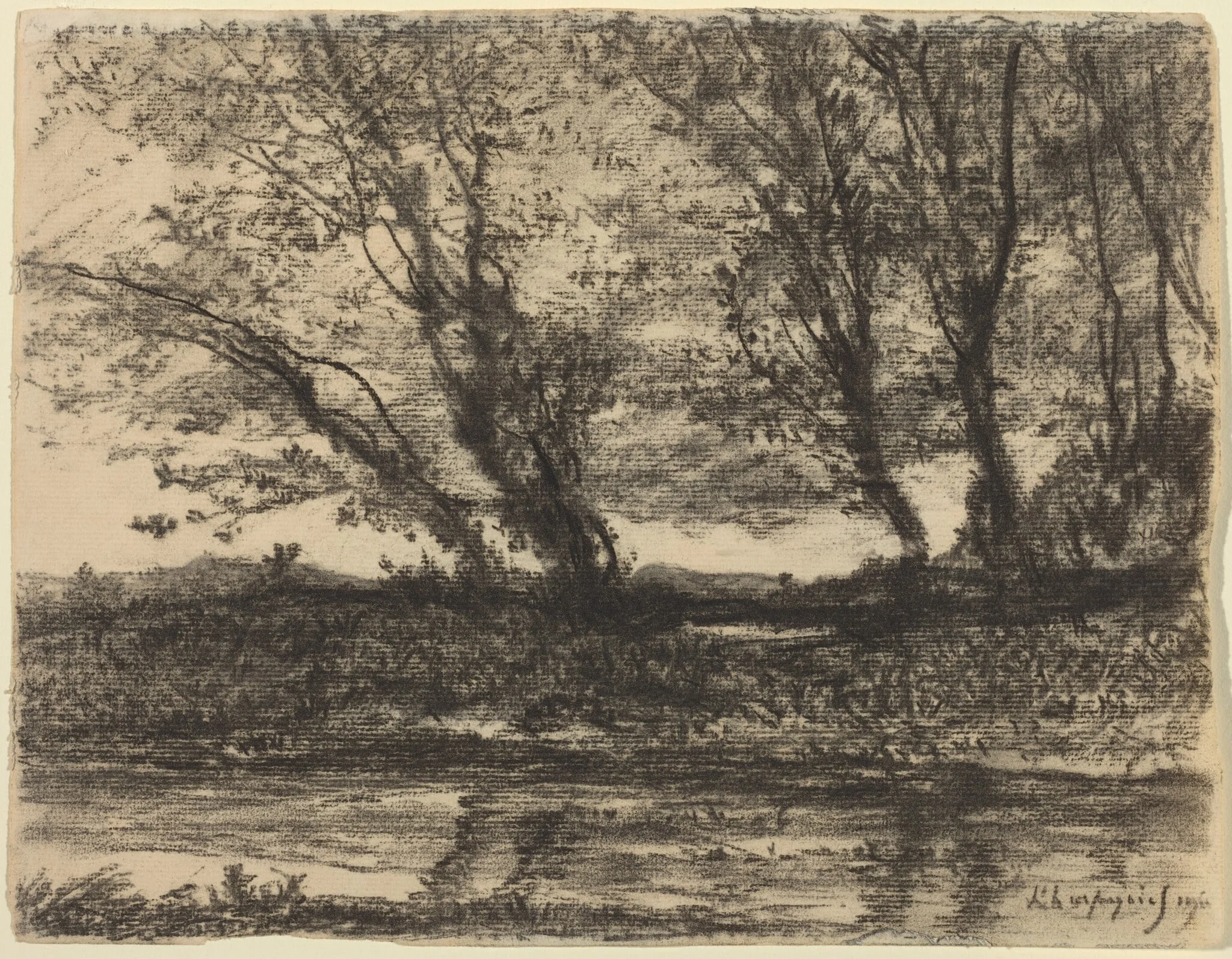 Landscape, by Henri-Joseph Harpignies, charcoal, 1911