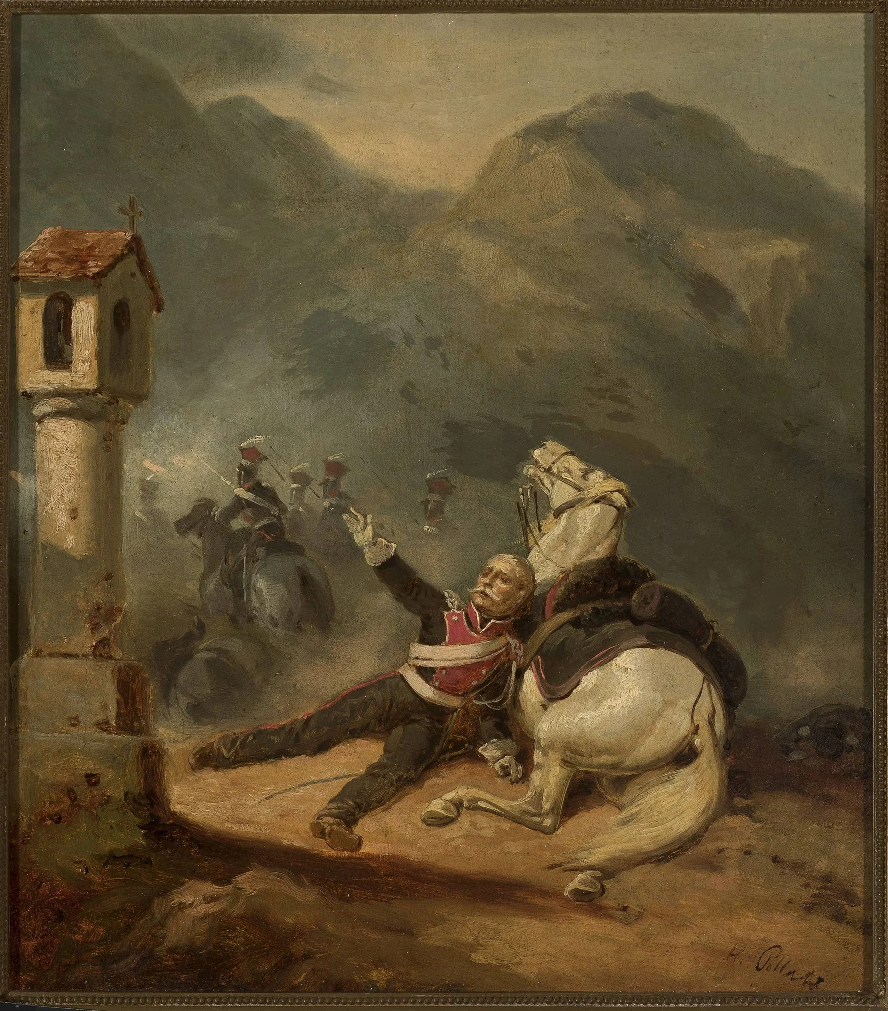 Wounded uhlan by the wayside shrine, by Henryk Pillati, oil, 1853