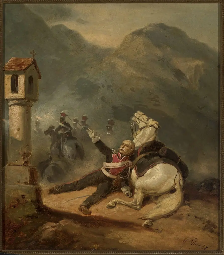 Wounded uhlan by the wayside shrine