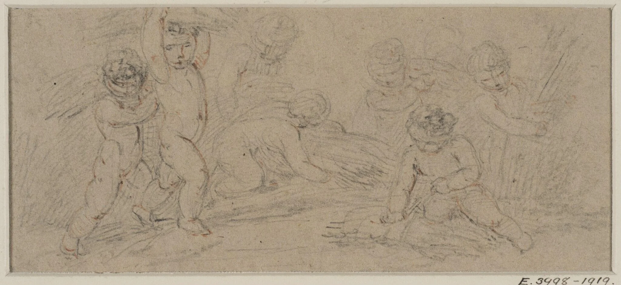 Cupids binding and carrying sheaves of corn