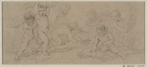 Cupids binding and carrying sheaves of corn