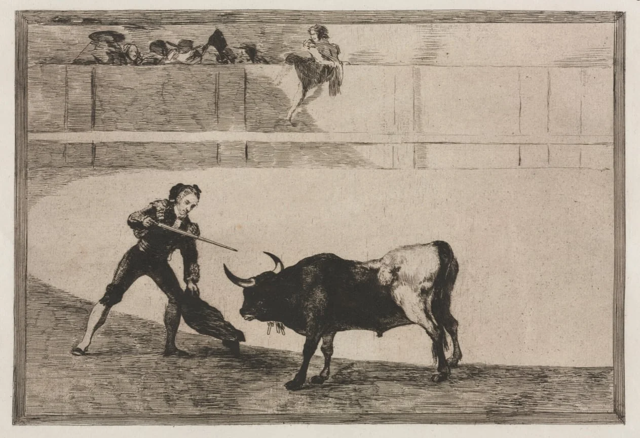 Bullfights:  Pedro Romeo Killing the Halted Bull, by Francisco Goya, 1816