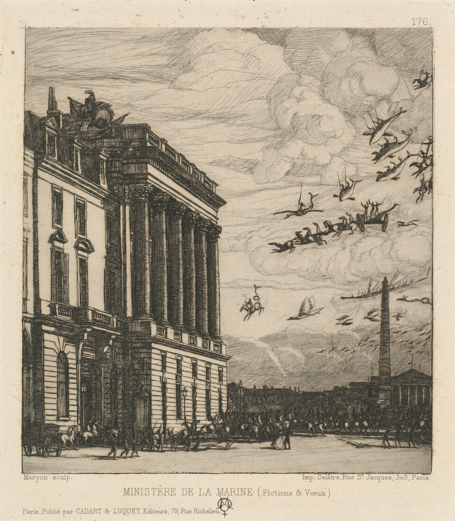 Le Ministère de la Marine, Paris (The Admiralty, Paris), by Charles Meryon, ink, 1865