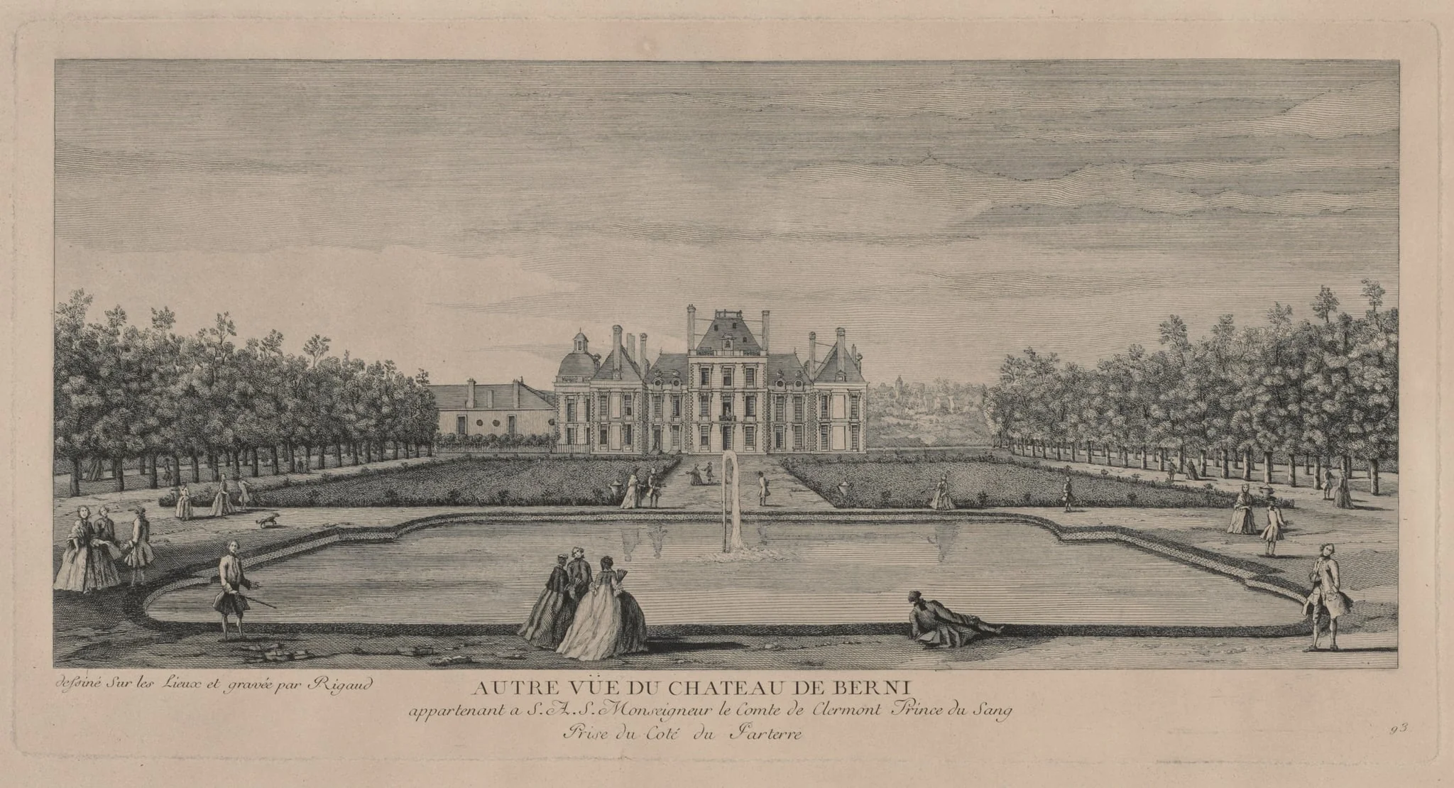 Chateau of Berny from the Gardens, by Jacques Rigaud, 1727