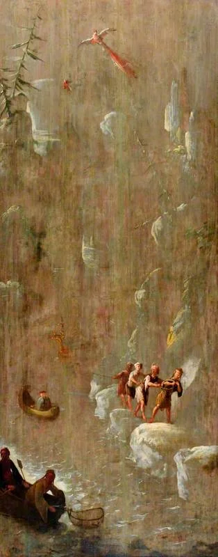 Fishermen in a Gorge, by Robert Robinson, oil, 1698