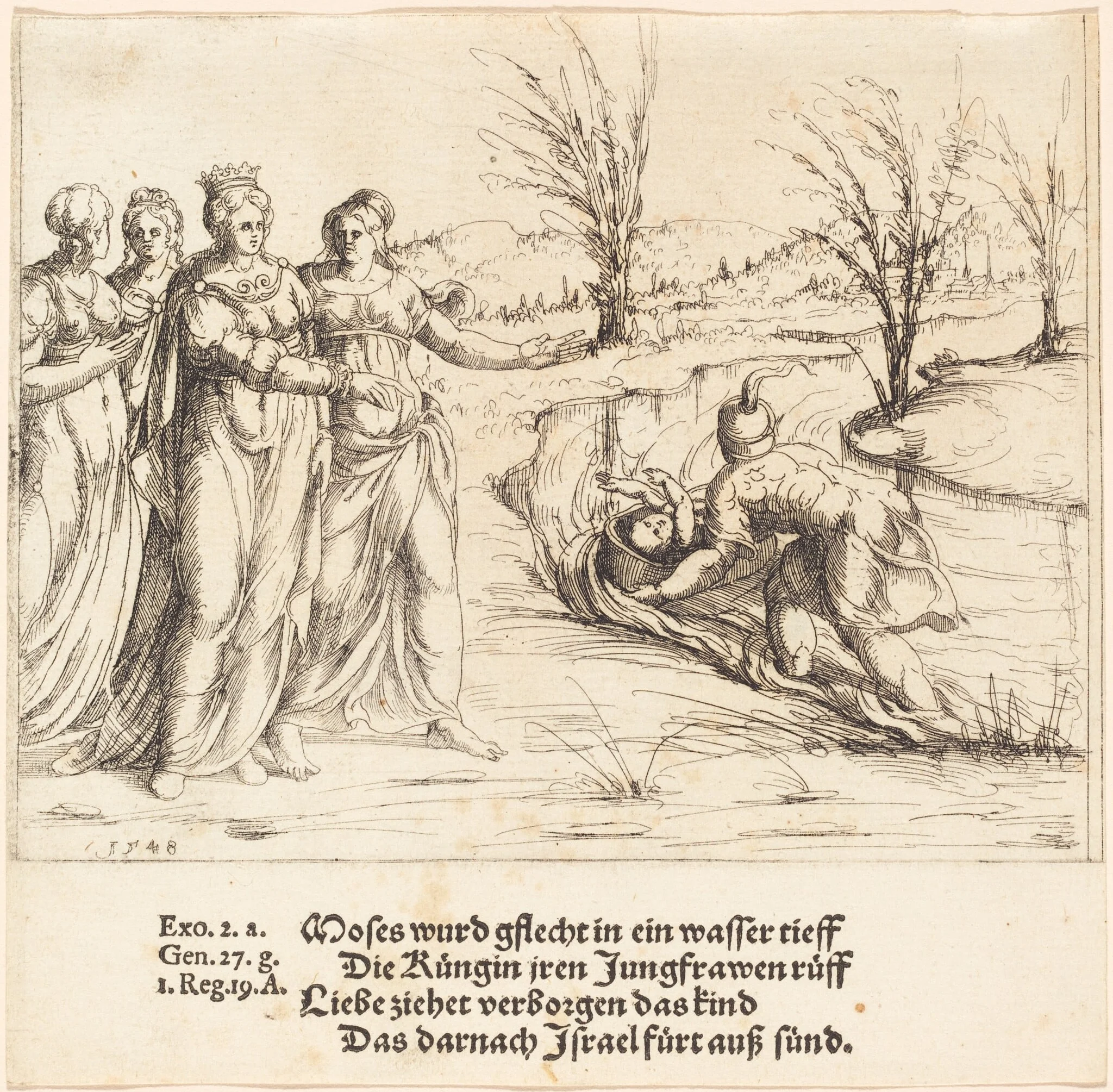 Finding of Moses, by Augustin Hirschvogel, ink, 1548