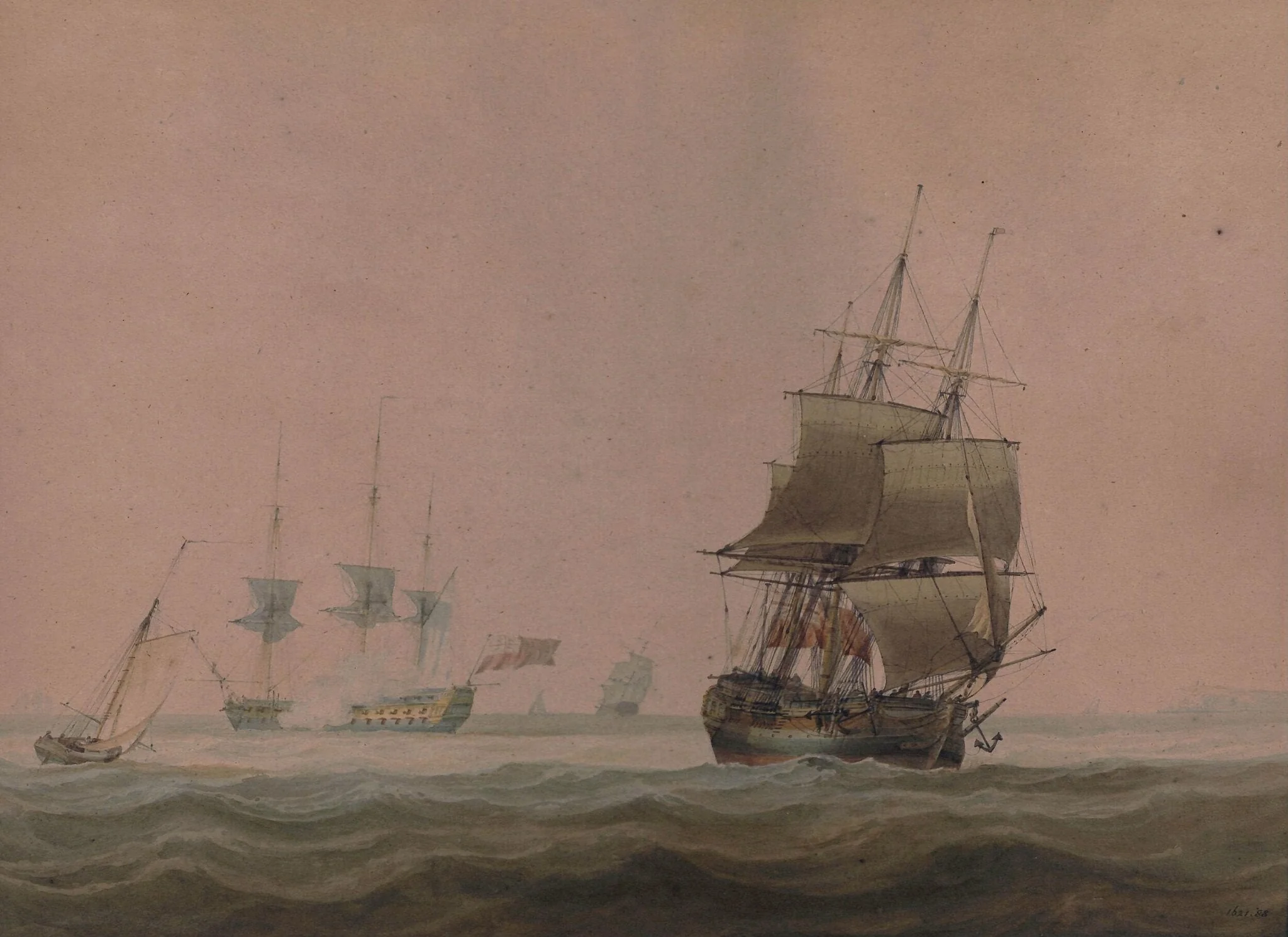 Shipping off the north foreland, by Samuel Owen, watercolor, 1790