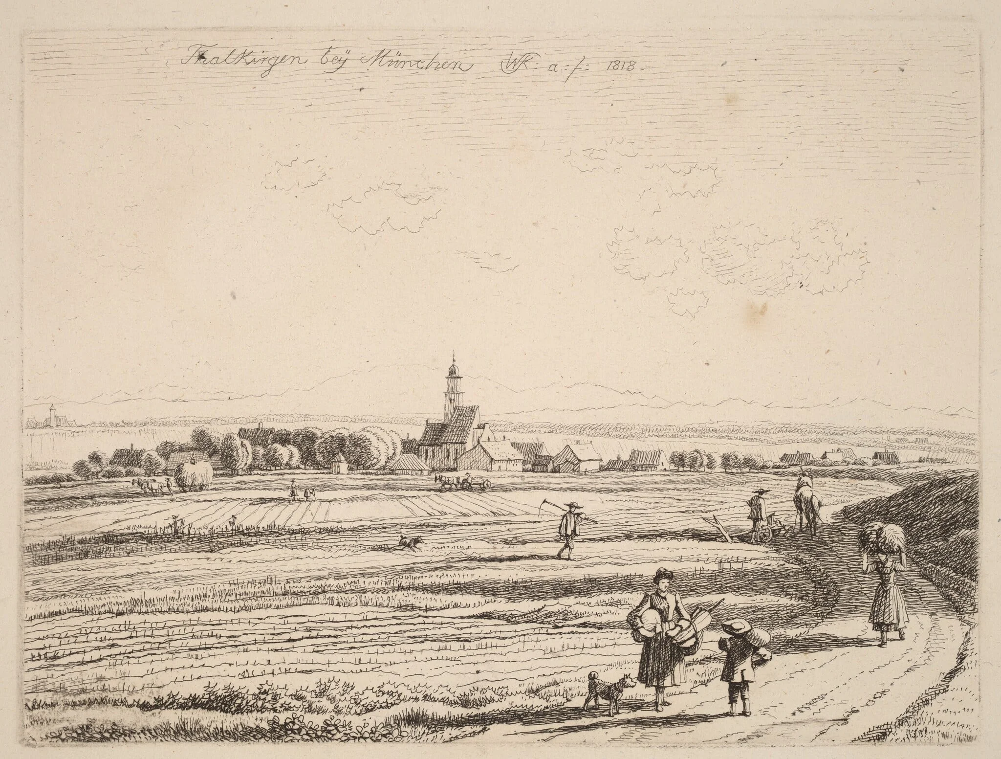 Thalkirchen, by Wilhelm von Kobell, ink, 1818