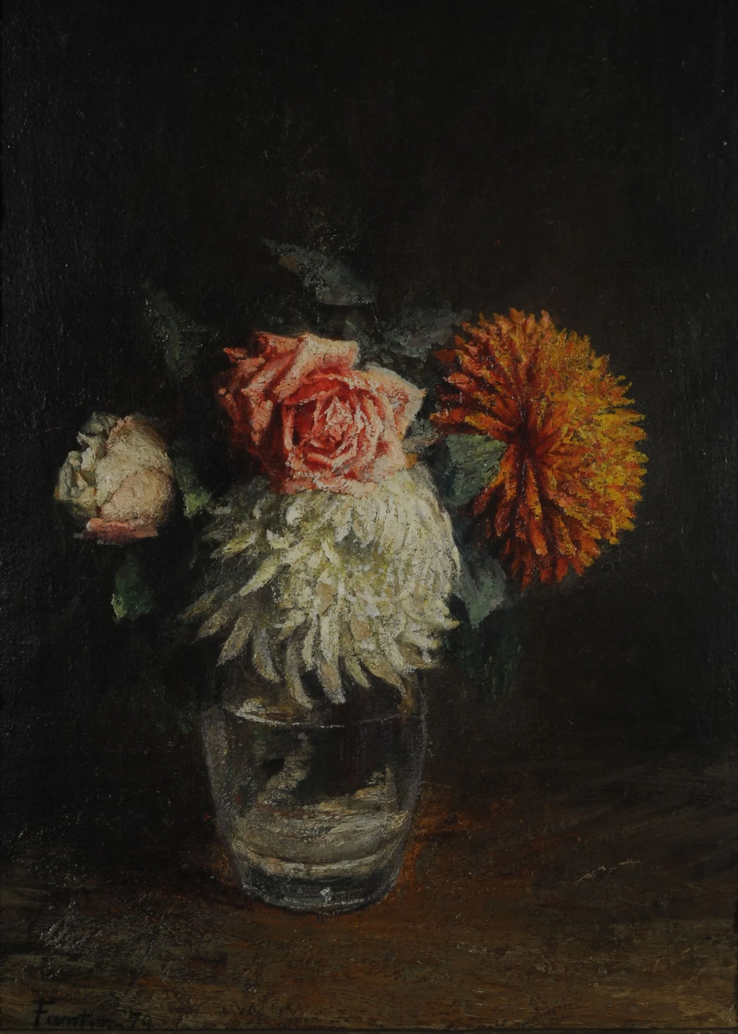 Flowers (Dahlias), by Unknown, oil, 1890