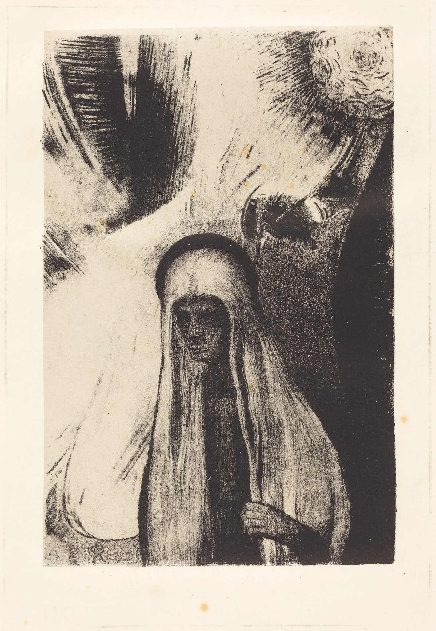 La Vieille: Que Crains-tu? Un large trou Noir! Il est vide peut-etre? (What are you afraid of? A wide black hole! It is empty, perhaps!), by Odilon Redon, ink, 1896