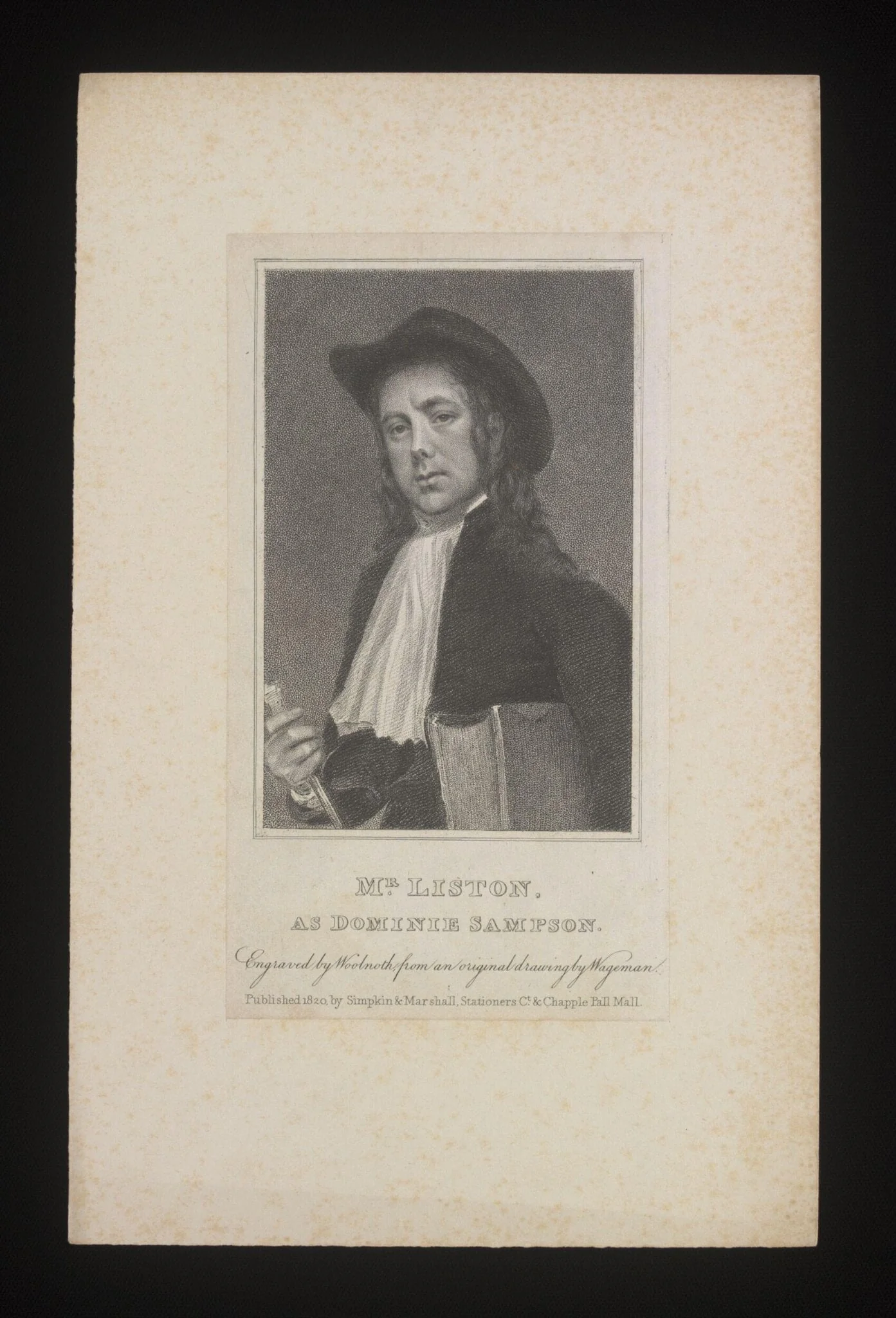 Mr Liston as Dominie Sampson, by T. Woolnorth, 1820