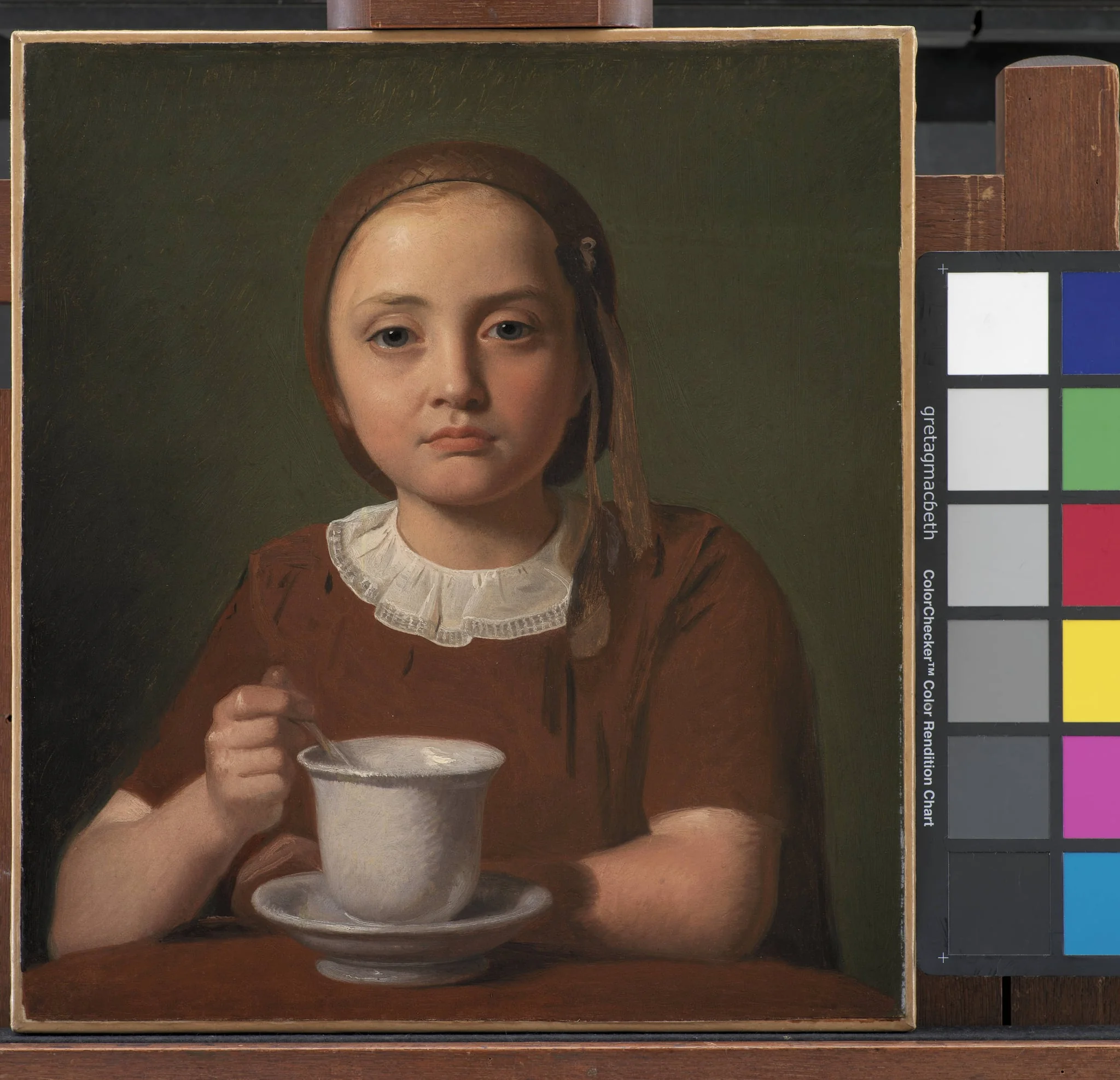 Portrait of a Little Girl, Elise Købke, with a Cup in front of her, by Unknown, unspecified, 1850