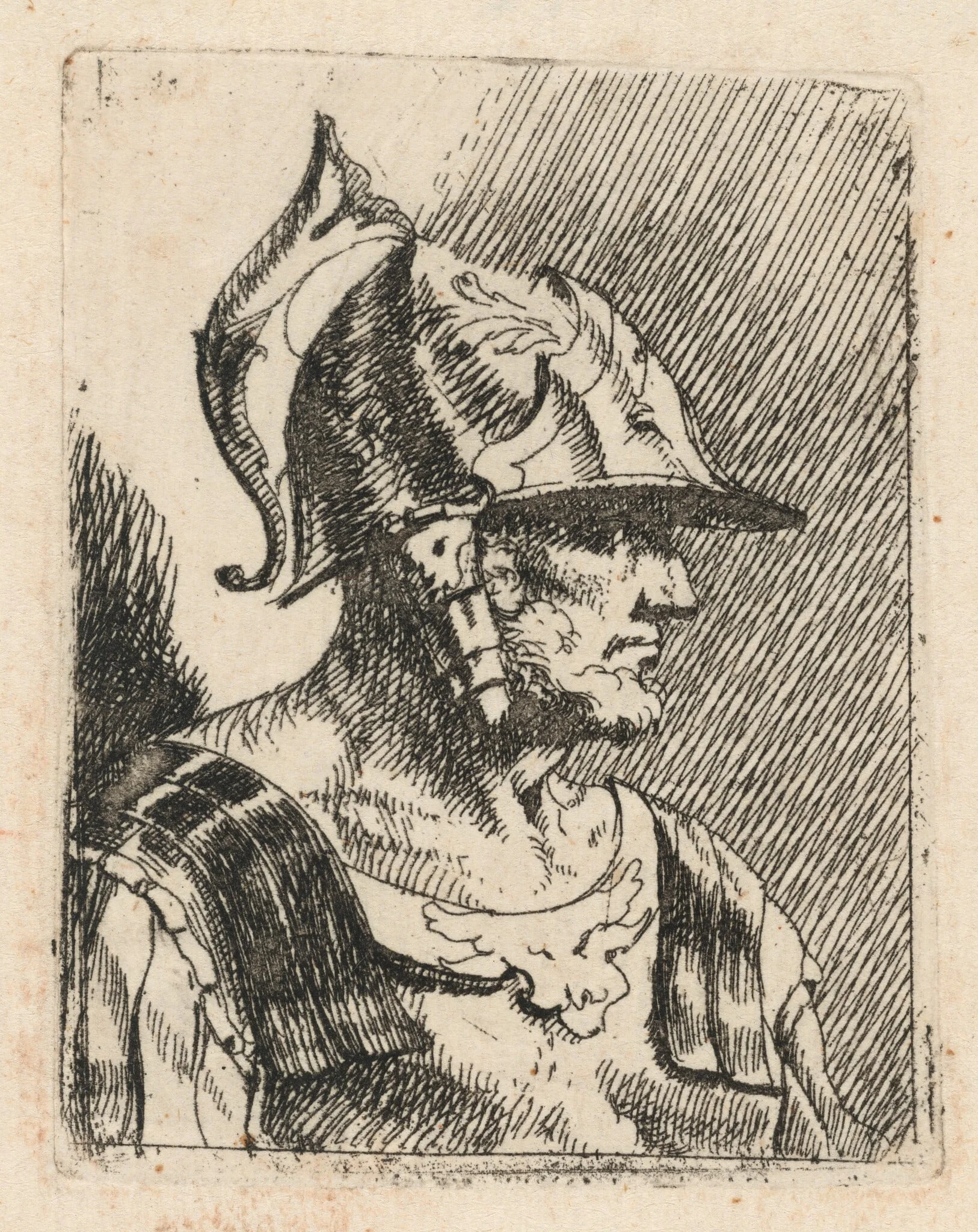 Bust of a Bearded Warrior, by Johann Heinrich Schönfeld, ink, 1626
