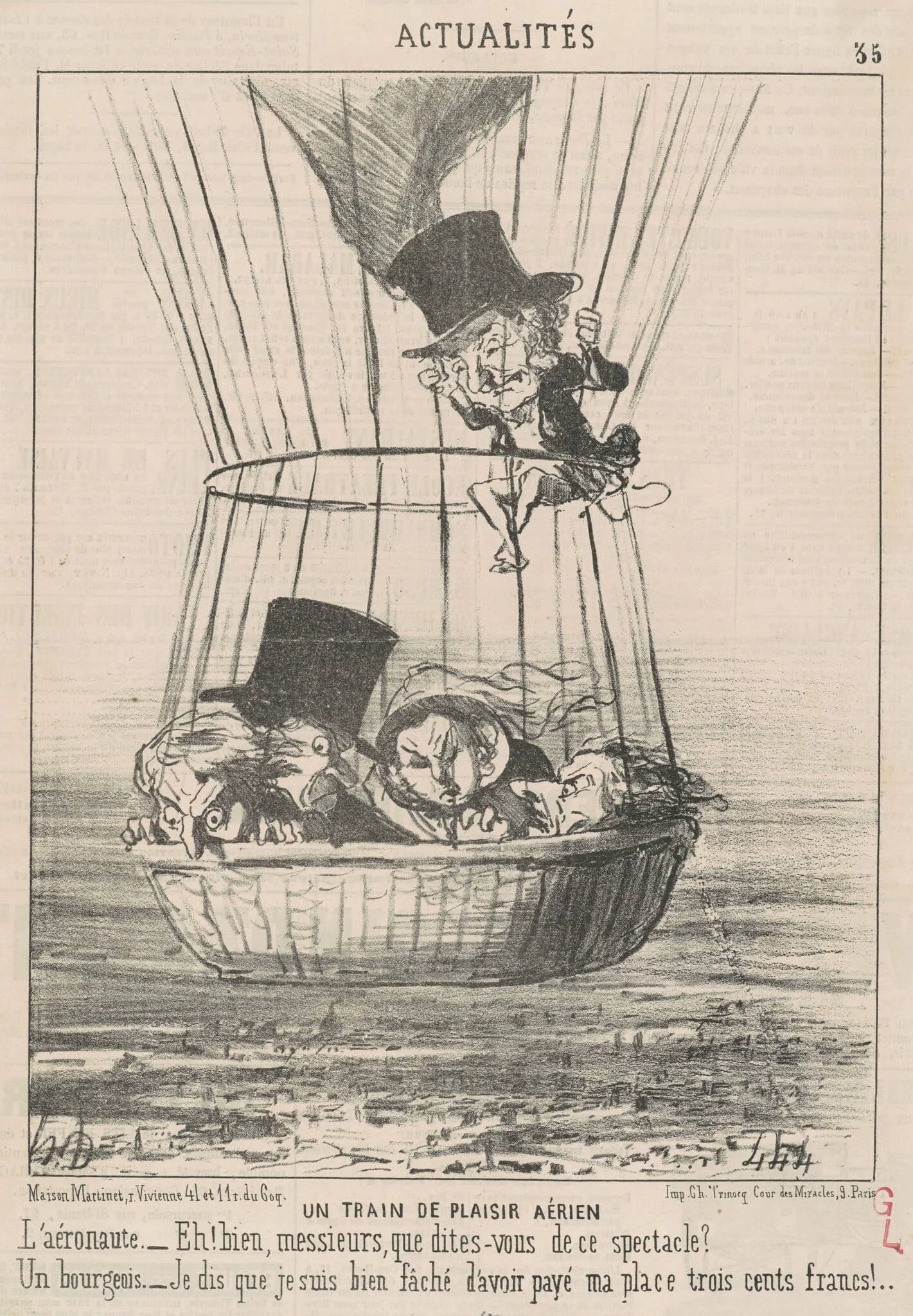 Un train de plaisir aérien, by Honoré Daumier, ink, 1852