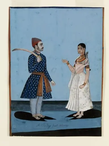 A Rajput warrior and his wife