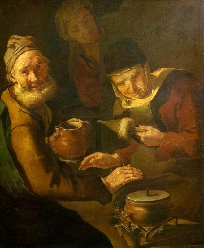 Peasants Warming Themselves, by Giacomo Francesco Cipper, oil, 1710