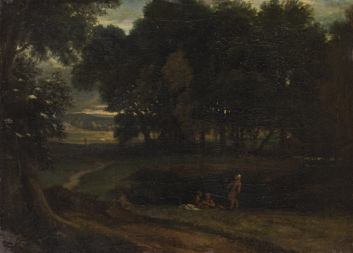 Waldlandschaft mit Badenden, by Jean François Millet, unspecified, 1854