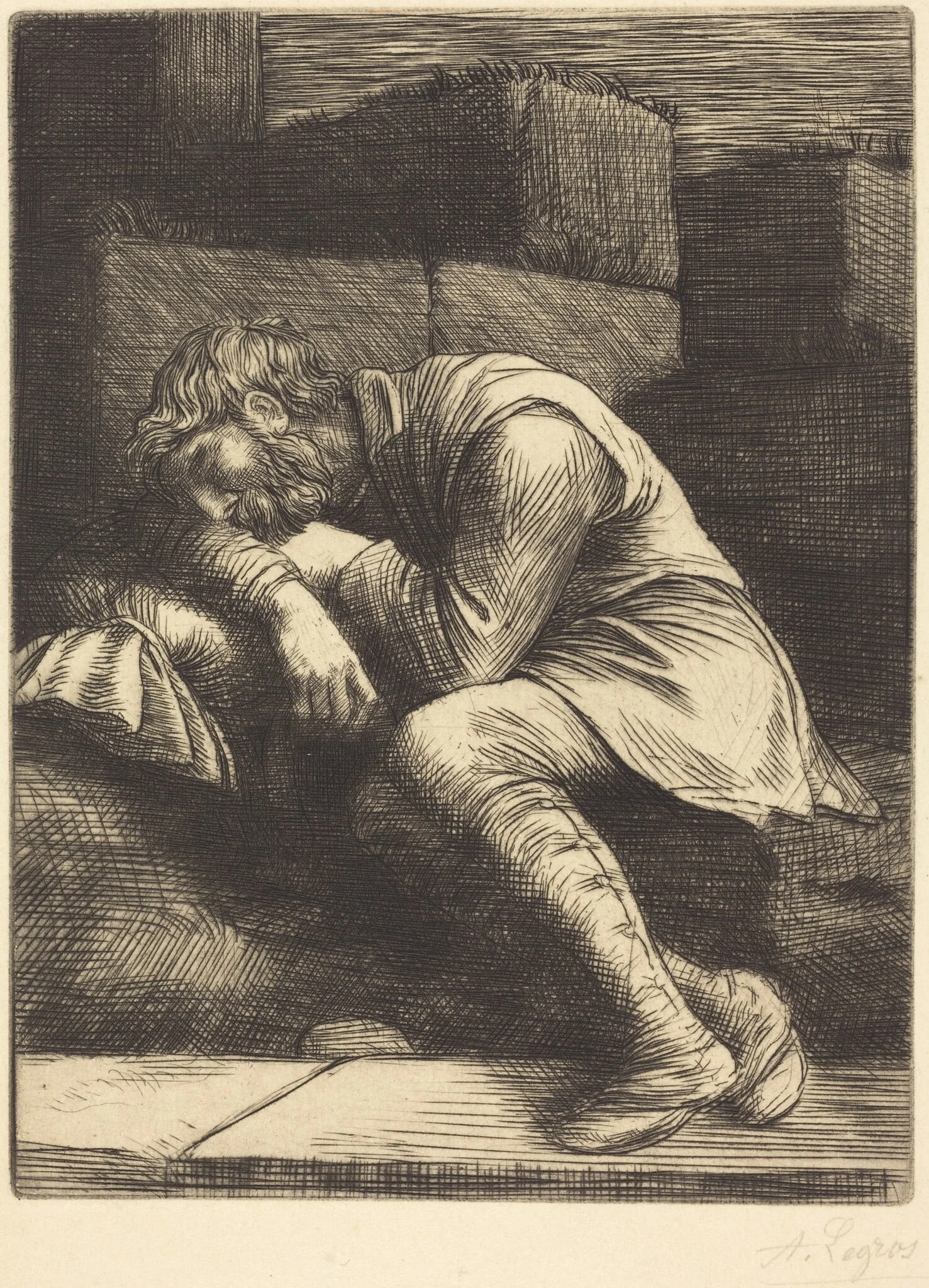 Sleeping Beggar (Mendiant endormi), by Alphonse Legros, ink, 1874