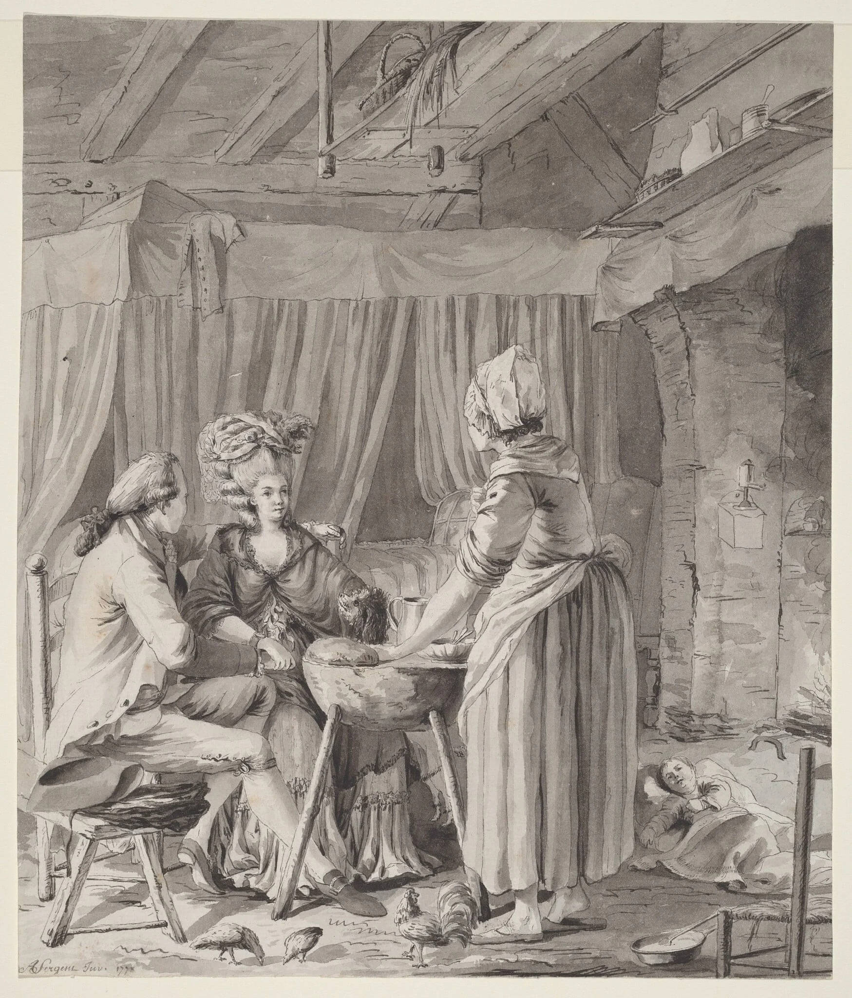 Elegant Couple Lunching in a Country Cottage