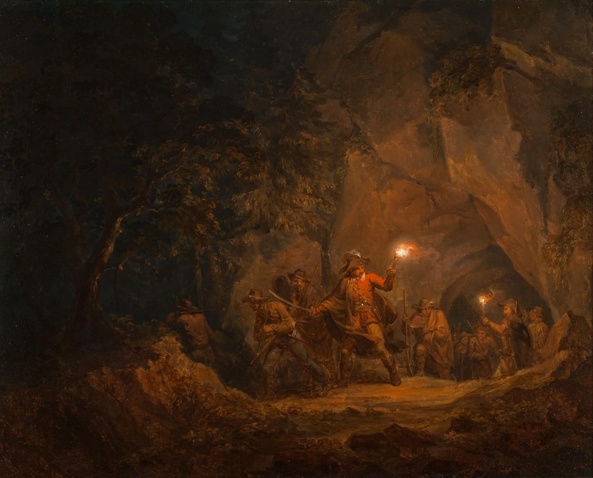Rosvoja luolan suulla (Sotilaita tunnelissa), by Aleksander Lauréus
