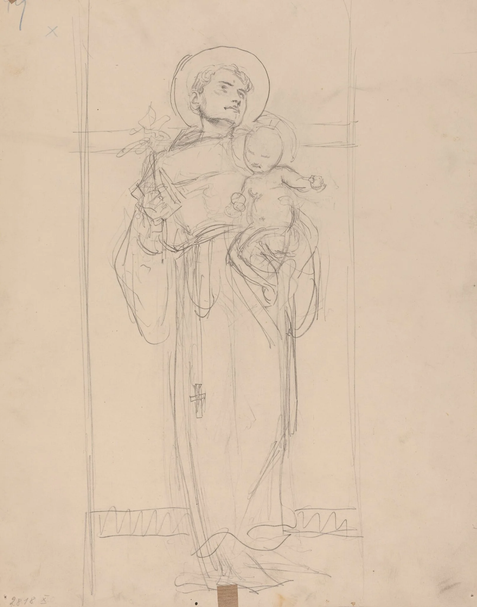 Standing Saint holding the Christ Child, by Karel Vitezslav Masek, graphite, 1896