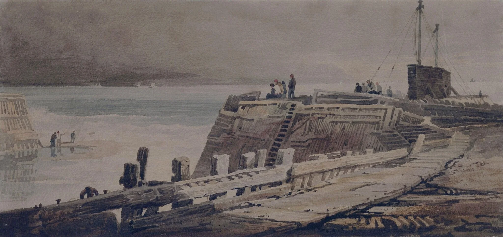A pier-head, by Samuel Prout, watercolor, 1800