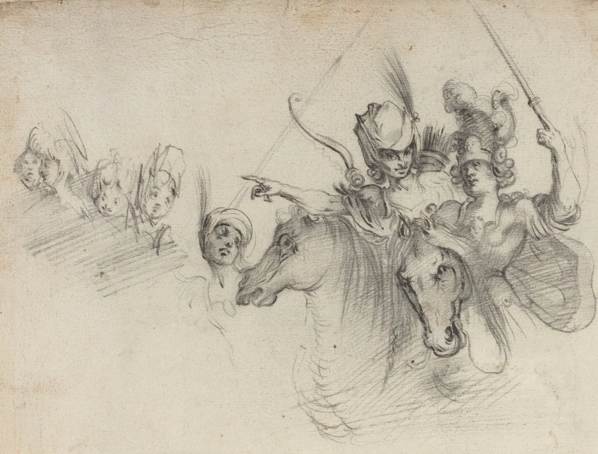 Figures on Horseback [verso], by Unknown, chalk, 1616