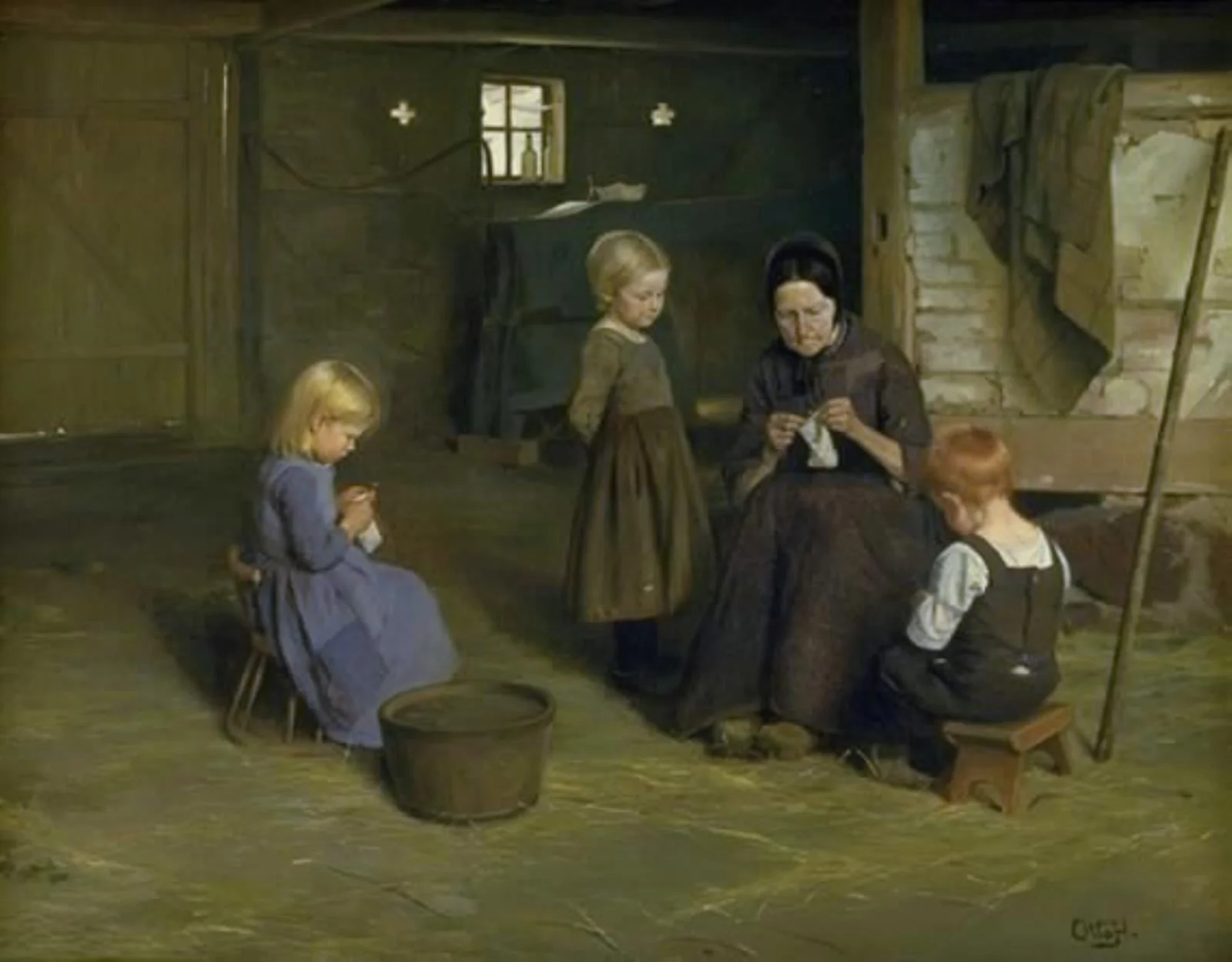 A Knitting Lesson, by Unknown, 1890