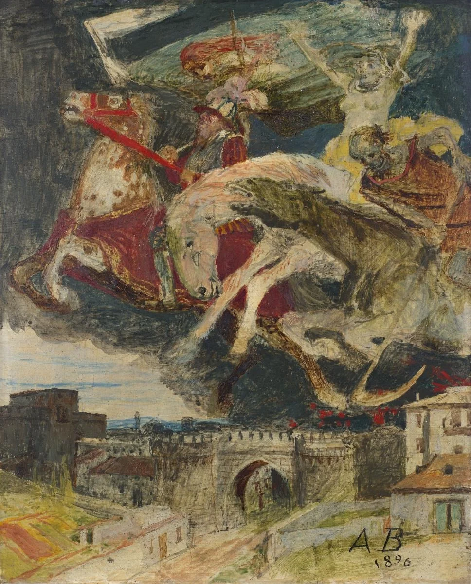 Der Krieg. Farbskizze, by Arnold Böcklin, tempera, 1898