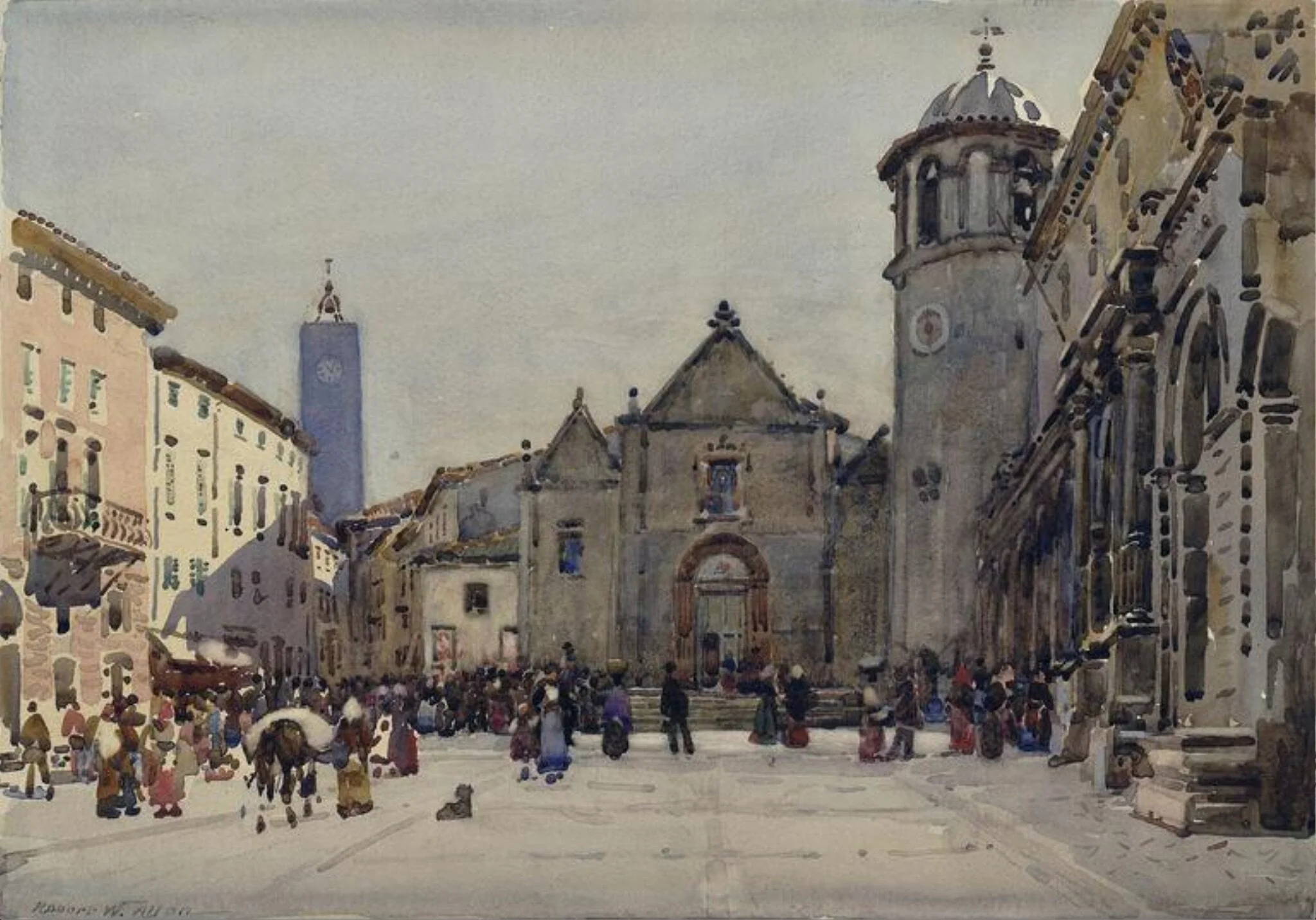Piazza del Popolo, Orvieto, by Robert Weir Allan, watercolor, 1880