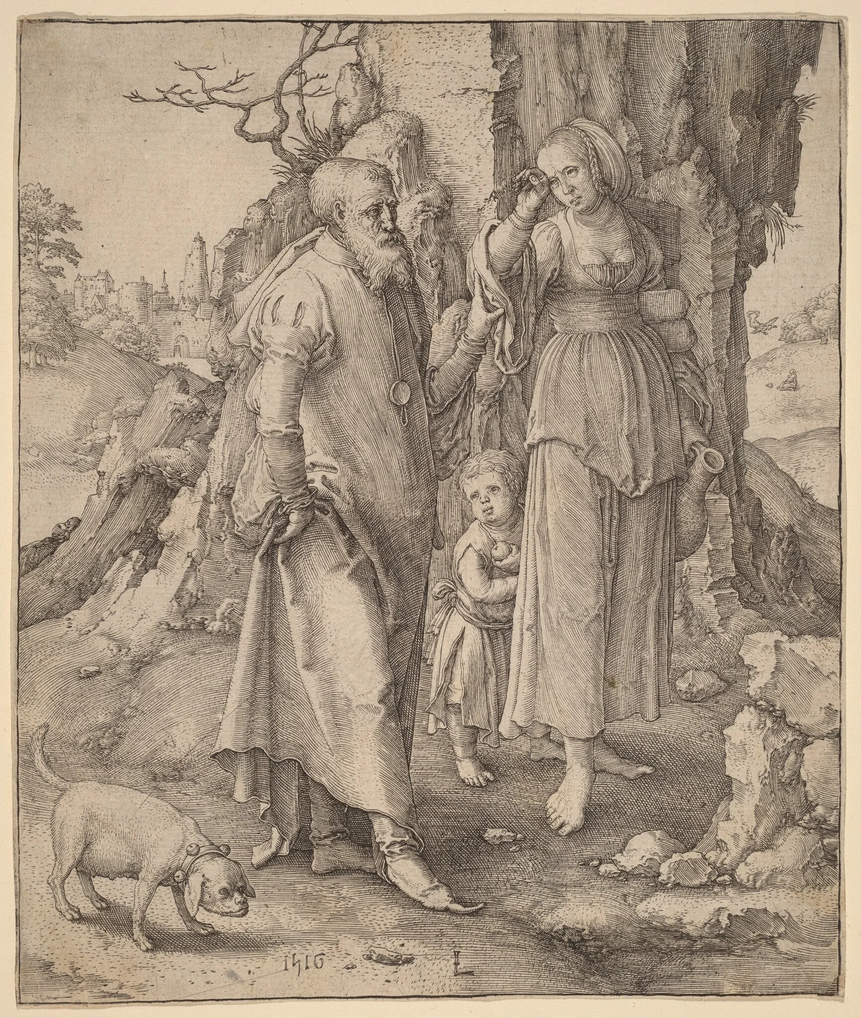 Abraham Repudiating Hagar, by Lucas van Leyden, ink, 1516