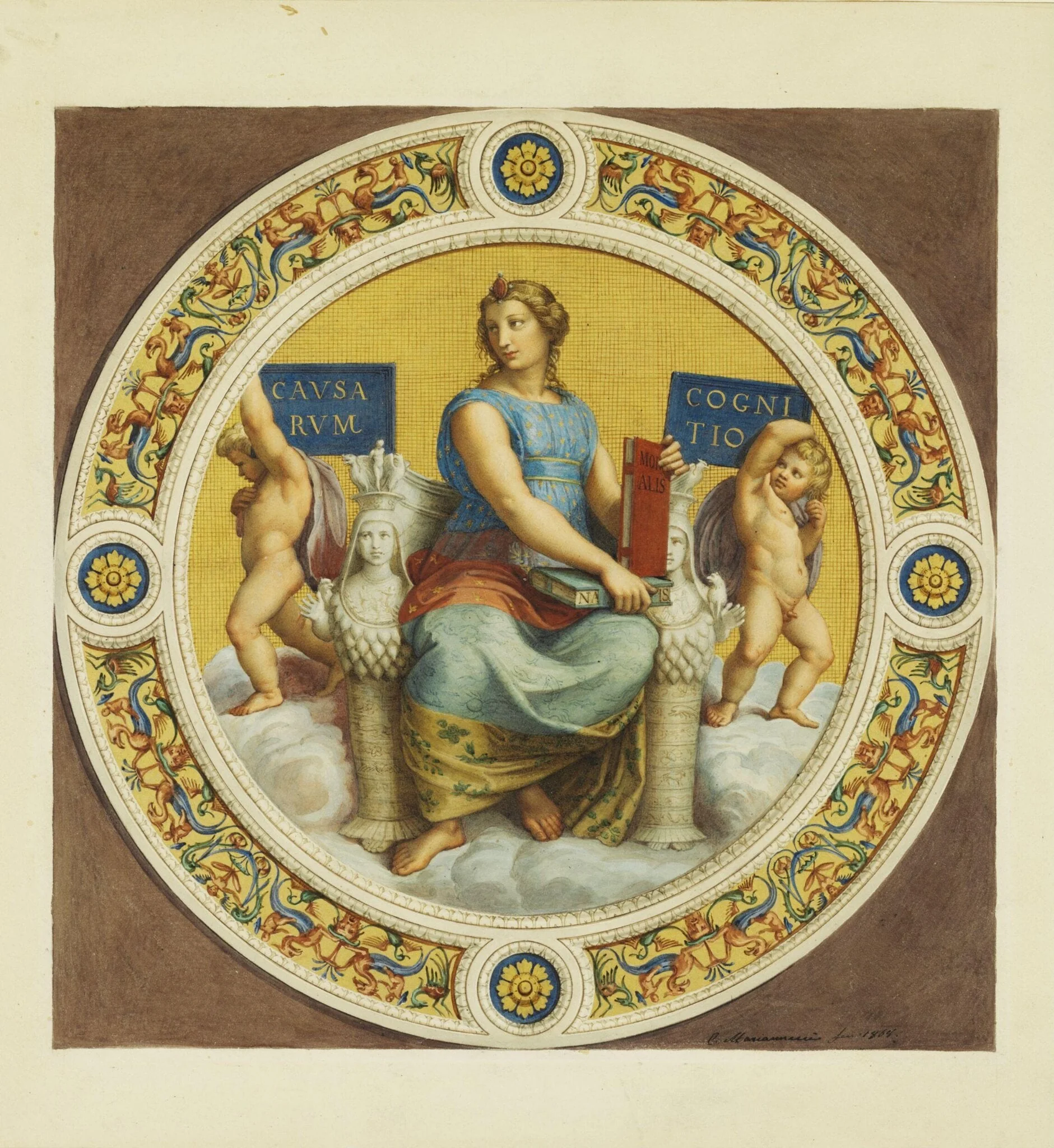 Copy after Raphael’s ceiling fresco representing ‘Philosophy’ in the Stanza della Segnatura (Vatican Palace, Rome,1509-11), 1864, by Cesari Mariannecci, watercolor, 1864