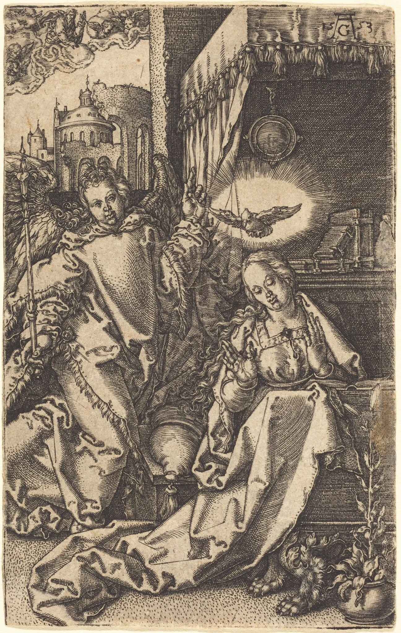 The Annunciation, by Heinrich Aldegrever, ink, 1553