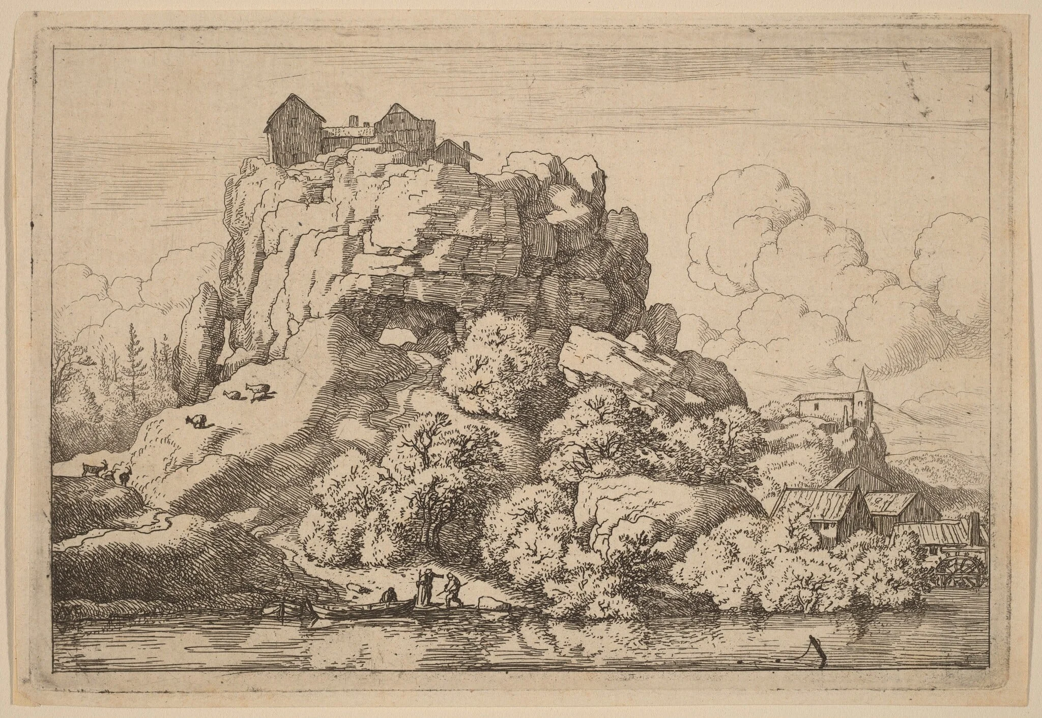 River at the Foot of a High Rock, by Allart van Everdingen, ink, 1650