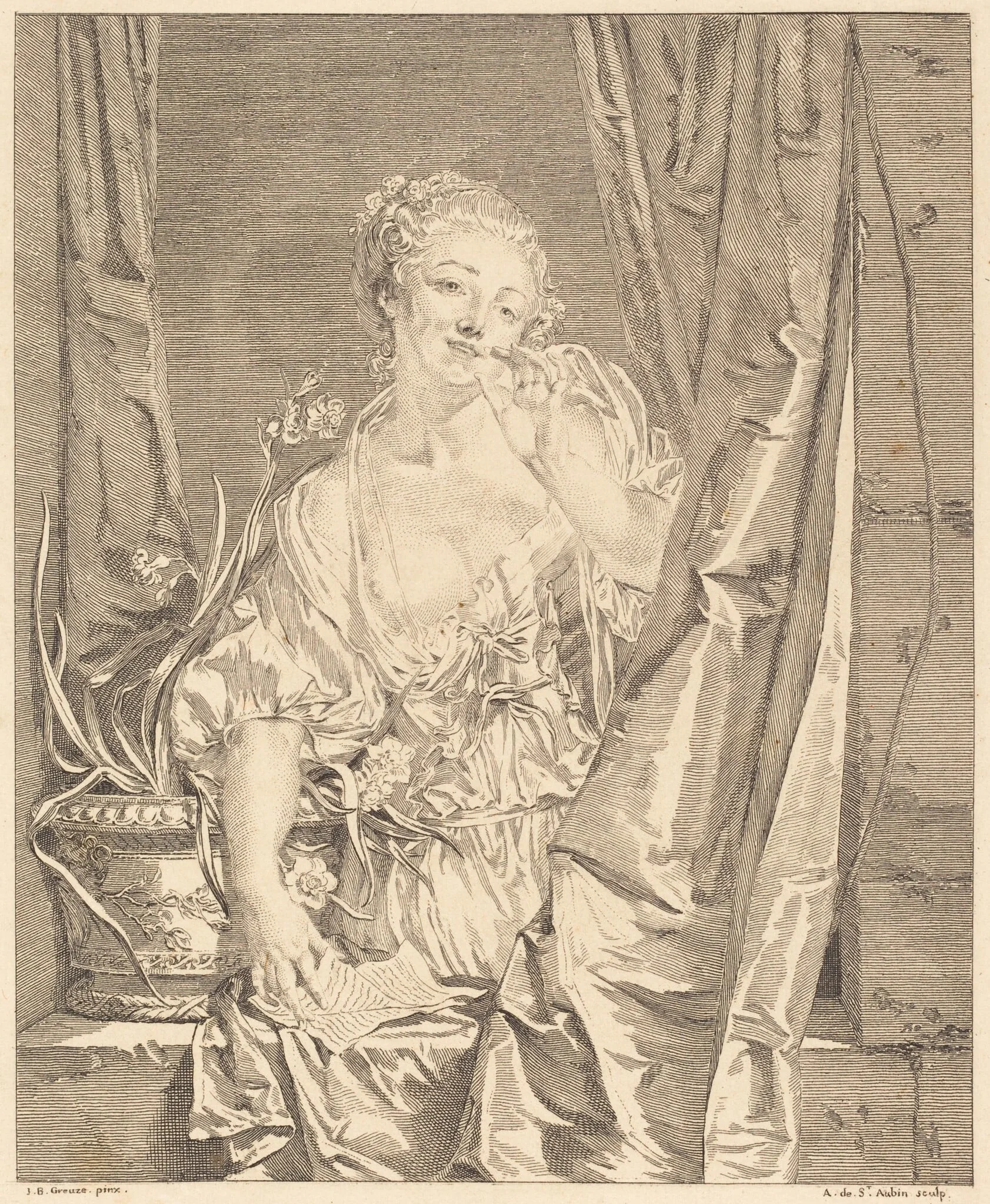 Le baiser envoyé, by Augustin de Saint-Aubin, ink, 1771